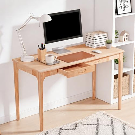 SHILAIYUNZ 40" Solid Wood Desk with Drawers, Small Home Office Writing Wooden Desk, Gaming & Computer Desk for Bedroom, Work Study Table for Small Space(Beech,40Inch) SHILAIYUNZ