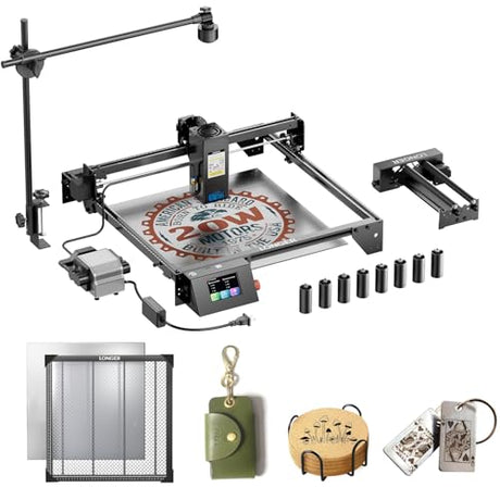 Longer RAY5 20000mW Laser Engraver Machine with Air Assist Kit, Rotary Roller, 8 Pcs Raiser, Camera Kits and Honeycomb Panel 440 * 440mm, DIY, Cutting Tool for Metal Coloring, Acrylic, Wood, Class IV Longer