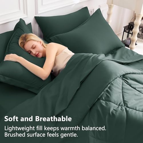 CozyLux Queen Comforter Set Forest Green - Bed in a Bag Queen Size 7 Pieces, Luxury Soft Bed Set for All Seasons, Bedding Set with Down Alternative Comforter, Sheets, Pillowcases & Shams CozyLux