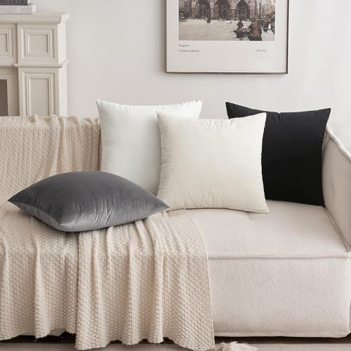 MIULEE Velvet Pillow Cover Soft Luxury Decorative Throw Pillow Cover Eruo Sham Single Rectangle Cushion Case for Couch Sofa Bedroom Car Decor,24x24 Inch Cream White MIULEE