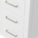 ARIEL Cambridge 55" White Bathroom Vanity with Sink, 1.5" Edge Pure White Quartz Countertop & Backsplash, Center Rectangular Sink, 2 Soft Closing Doors, 9 Full Extension Dovetail Drawers ARIEL