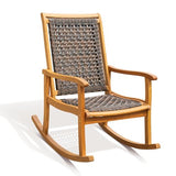 IDZO Lexicon Wood Wicker Rocking Chair, 400 lbs Capacity, Durable Eucalyptus Wood, Natural Finish, Comfortable Curvy Design, Ideal for Porch, Deck, Patio Furniture, and Outdoor Furniture Accent Chair IDZO