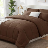 CozyLux King Size Comforter Set Brown, 7 Pieces Bed in a Bag, Brown Comforter King Size, All Season Bedding Sets with Stitch Quilted Comforter, Flat Sheet, Fitted Sheet, Pillowcases CozyLux