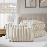 Madison Park Jasmine King Comforter Set, Luxurious Reversible Faux Fur Plush Ribbed Velvet Bedding, Fuzzy Thick Warm Winter Comforter, Super Soft Fluffy 3-Piece Set Ivory Madison Park