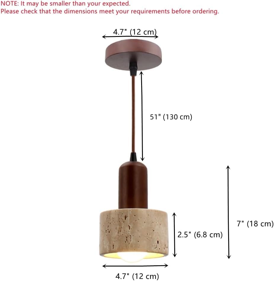 SEEAIRSHOP Natural Stone Shade Cylinder Pendant Light Walnut Wood Hainging Light Kit Retro Mini Pendant Lamp Nordic Pendant Lighting for Kitchen Island SEEAIRSHOP