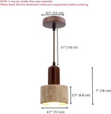 SEEAIRSHOP Natural Stone Shade Cylinder Pendant Light Walnut Wood Hainging Light Kit Retro Mini Pendant Lamp Nordic Pendant Lighting for Kitchen Island SEEAIRSHOP