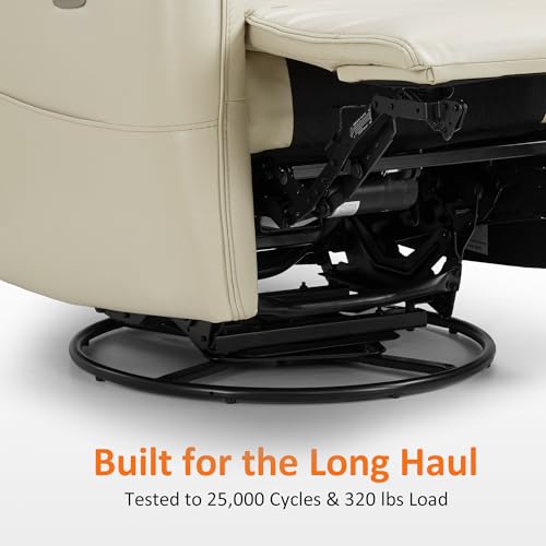 MCombo Power Swivel Rocker Recliner with Lumbar Support, Faux Leather Electric Nursery Glider Recliner Chair for Adults, 6922 (Cream White)