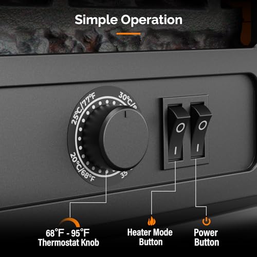 ROVSUN Electric Fireplace Stove, 20''H Freestanding Electric Space Heater with Temperature Adjustable, Realistic Flame Effect & Overheat Protectio for Indoor Bedroom Dorm Office Use, 1400W ROVSUN