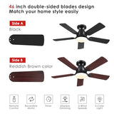 Ceiling Fans with Lights- 46" Low Profile Indoor Ceiling Fan with Light and Remote/APP Control, Flush Mount, LED Dimmable DC Reversible Modern Ceiling Fan for Bedroom（Black） Mpayel