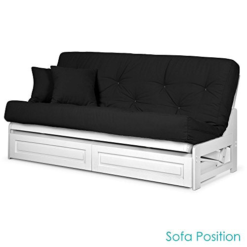 Nirvana Futons Arden Armless White Wood Futon with Bottom Drawers (Frame Only), Full or Queen Size - Solid Hardwood Sofa Bed Frame Construction, Space Saving Design Ideal for Small Rooms and Dorms Nirvana Futons
