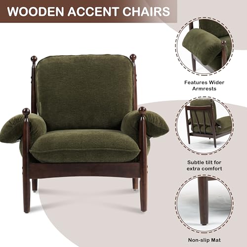 AQO Mid Century Modern Accent Chair with Arms, Upholstered Spindle Chair with Wood Frame, High-Resilience Sponge Cushion for Living Room Bedroom Office AQO