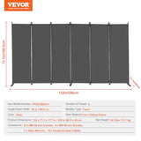 VEVOR Room Divider, 6 Panel Room Divider, Folding Privacy Screen and Portable Partition Divider for Room Separation, Freestanding Room Partitions for Office, Bedroom, Study, Grey VEVOR