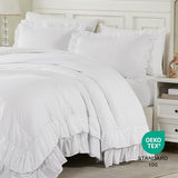 Cupocupa White Queen Comforter Set, 3Pcs Ruffle Comforters Queen/Full Size Farmhouse Bedding Sets with Comforter, Lightweight Fluffy Soft Shabby Chic Bedding Comforter Sets Cupocupa