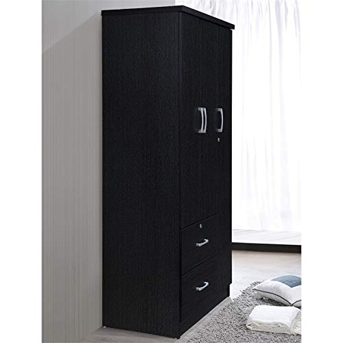Allora 3 Door Armoire with 2 Drawers 3 Shelves in Black Allora