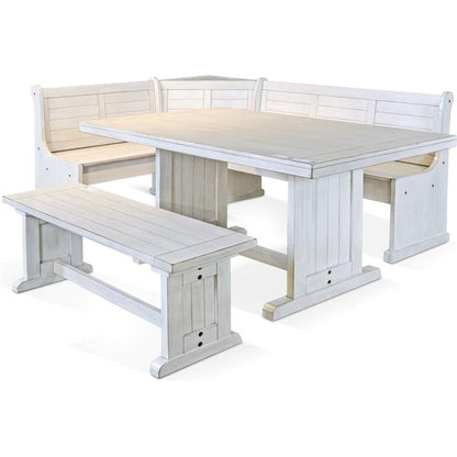 Pemberly Row Farmhouse Wood Kitchen Corner Breakfast Dining Nook Set with Hidden Storage in Marble White - WoodArtSupply