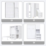 SOFTSEA Twin Size Murphy Bed with Desk, Bookshelf & Storage Cabinets, Space-Saving Foldable Wall Bed with Extendable Desk, White SOFTSEA