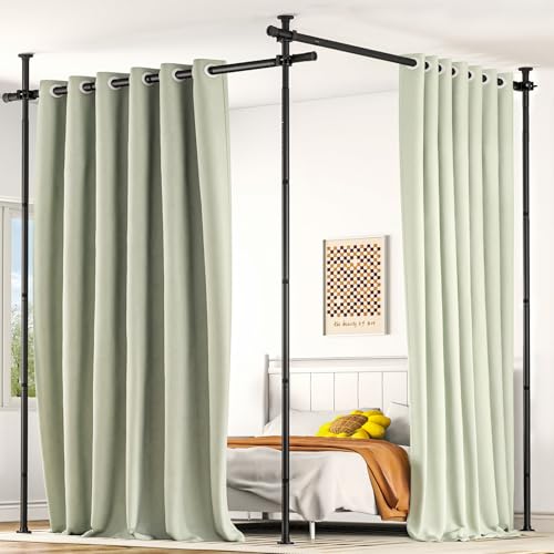 AKTOP Room Divider, No Drilling Curtain Tension Rods Wall Divider for Room Separation, 4-10ft(H) 30-147"(W) Adjustable, Heavy Duty Floor to Ceiling Space Separator Privacy Dividers for Rooms, Black AKTOP