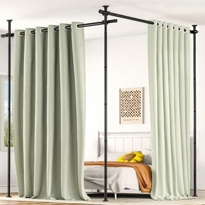 AKTOP Room Divider, No Drilling Curtain Tension Rods Wall Divider for Room Separation, 4-10ft(H) 30-147"(W) Adjustable, Heavy Duty Floor to Ceiling Space Separator Privacy Dividers for Rooms, Black