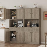 IDEALHOUSE Tall Storage Cabinet, 70" Kitchen Pantry Cabinet with Doors, Fluted Kitchen Hutch Cupboard with Microwave Shelf & Drawer, Freestanding Cupboard for Dining Room, Living Room, Gray IDEALHOUSE