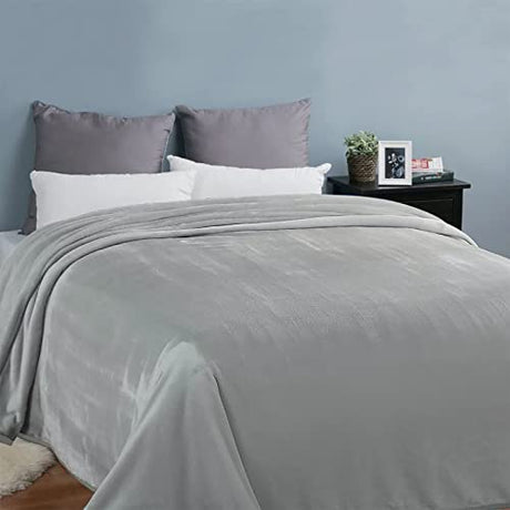 EASELAND Soft Queen Size Blanket Warm Microplush Lightweight Thermal Fleece Blankets for Couch Bed Sofa,90x90 Inches,Silver Gray EASELAND