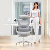 COLAMY Ergonomic Mesh Office Chair, High Back Desk Chair with Footrest, Adjustable Headrest and 3D Arms, Fixed Tilt Lock, Lumbar Support, Breathable Mesh Computer Chair for Home Office,Grey COLAMY