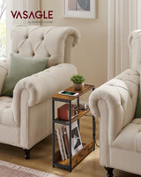 VASAGLE Side Table with Charging Station, Narrow End Table, 3-Tier Nightstand, Sofa Table for Small Spaces, Magazine Rack, for Living Room, Bedroom, Study, Rustic Brown and Ink Black ULET335K01 VASAGLE