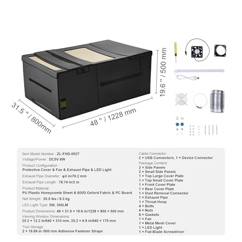 Happybuy Laser Engraver Enclosure, 48 x 31.5 x 19.6", Dual-Direction Viewing, Flame Retardant and Fireproof Protective Cover, with Exhaust Fan and Pipe Happybuy