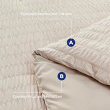 HYMOKEGE Beige King Size Comforter Set Seersucker 7 Pieces, All Season Luxury Bed in a Bag for Bedroom, Bedding Set with Comforters, Sheets, Pillowcases & Shams HYMOKEGE