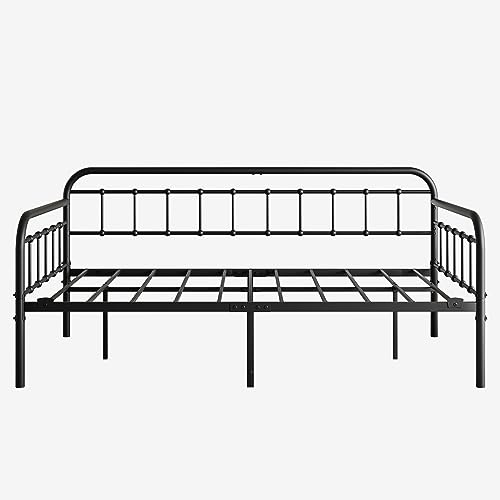 Crocofair Metal Daybed Frame Heavy Duty Slats Sofa Bed Platform Mattress Foundation Twin Daybed No Box Spring Needed(Black Twin) Crocofair