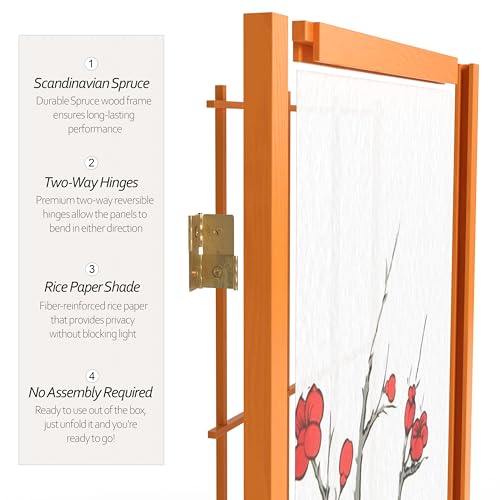 Red Lantern 7 ft. Tall Cherry Blossom Shoji Screen - Honey - 3 Panels Red Lantern