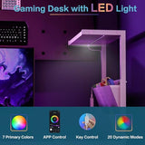 Jakyitvi 33.7" Computer Desk with Power Outlets, LED Lights & 2 Drawers, Small Office Desk with Storage Bag & Hooks, Gaming Desk for Bedrooms or Home Office, Compact Study Desk for Small Spaces，White Jakyitvi