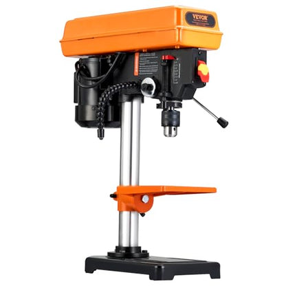 VEVOR 8 in Benchtop Drill Press, 2.3A Induction Motor, Tabletop Drilling Machine with 750/1140 / 1740/2340 / 3200 RPM Adjustable Speed, 0-45° Tilting Worktable, LED Work Light, for Wood Metal - WoodArtSupply