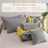 Anibedding Yellow Comforter Set King Size,8 Pieces Bed in a Bag Patchwork Striped Bedding Sets,Boho Soft Microfiber Bedding Set for All Season(104"×90") Anibedding