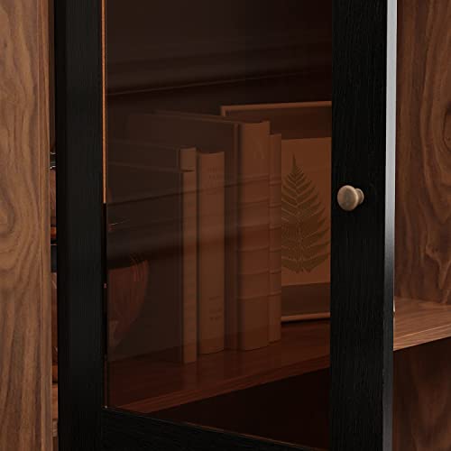 Elegant ECACAD 3-Tier Bookcase Storage Cabinet with Acrylic Glass Doors - Brown and Black - WoodArtSupply