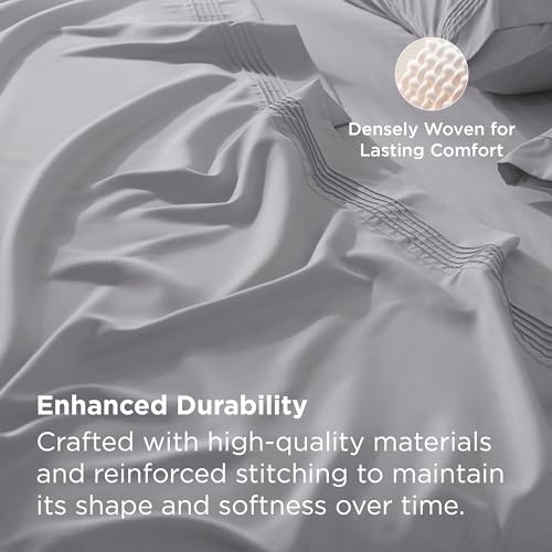 Bedsure Deep Pocket Queen Sheets Set - Fits Mattresses Up to 21 Inches Thick - 4 Piece GentleSoft Bed Sheets, Moisture Wicking, Soft & Cooling Bedsheet & Pillowcases, Easy & Secure Fit, Light Grey Bedsure