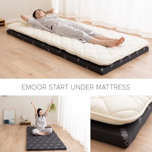 EMOOR 2in Tri-Fold Underlay Mattress for Japanese Futon Mattress Start High Resilience Foam 30D/180N Twin (77x38in) Dark Gray, Tatami Floor Sleeping EMOOR