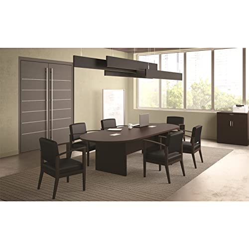 Thaweesuk Shop 12 FT Espresso Finishes Modern Executive Racetrack Shaped Conference Room Table Panel Legs Wood Grommets Meeting Boardroom 2 Power Data Modules White Oval Desk Office Laminate  - WoodArtSupply