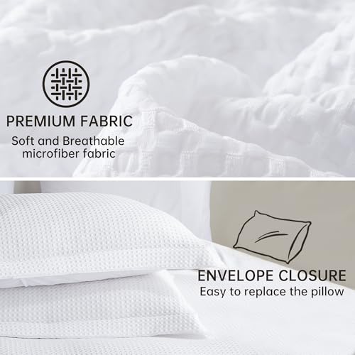 BOLINLIVING Waffle Weave Duvet Cover Twin Size, Kid's Microfiber Duvet Cover with Pillow Sham, White Textured Soft Comforter Cover for All Season with Zipper Closure and Corner Ties BOLINLIVING