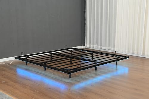 Anwick King Size Floating Bed Frame, Metal Platform Bed, with LED Light,Without Headboard Design, No Box Spring Needed, Noise-Free, Easy Assembly Anwick