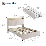 GarveeHome Upholstered Bed Frame with Storage Headboard and Charging Station, Platform Bed Frame with Drawers, Heavy Duty, No Box Spring Needed, Easy Assembly, Beige, Queen Size GarveeHome