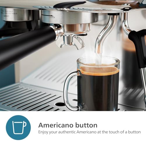 PHILIPS Barista Brew Semi Automatic Espresso Machine - Single & Double Espresso + Americano Button, 250g Bean Container + Grinder, Intuitive Guidance, Calibrated Tamping, Metal Silver (PSA3218/01) Philips Kitchen Appliances