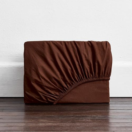 Bed Threads - Cotton Fitted Sheet - Organic Cotton Percale - 200TC - Luxury Organic Bedding - Breathable & Ultra-Crisp - Single Fitted Sheet Only - Machine Washable - Full - Espresso Bed Threads
