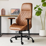 YFO Home Office Desk Chair High Back Office Rubber Casters Ergonomic Computer Chair with Lumbar Support Adjustable Height Rolling Swivel Chair Executive Task Armrests， Brown Leather YFO