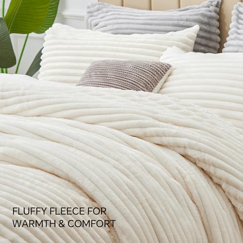 BEDELITE Fleece King Comforter Set -Super Soft & Warm Fluffy Cream White Bedding, Luxury Fuzzy Heavy Bed Set for Winter with 2 Pillow Cases BEDELITE