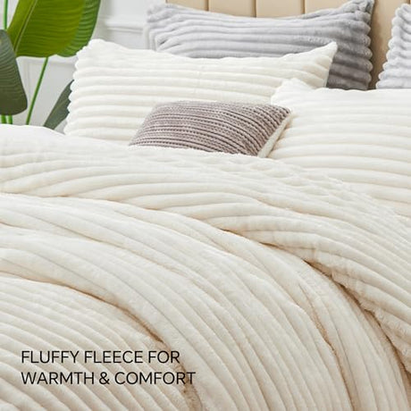 BEDELITE Fleece Twin Comforter Set -Super Soft & Warm Fluffy Cream White Bedding, Luxury Fuzzy Heavy Bed Set for Winter with 1 Pillow case BEDELITE
