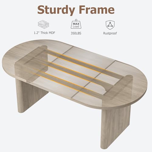 GarveeHome 70.8 Inch Oval Dining Table for 6-8 People, Long Large Kitchen Table with Thick Sturdy Wooden Base, Farmhouse Dining Room Table for Kitchen, Living Room, Office (Gray) GarveeHome