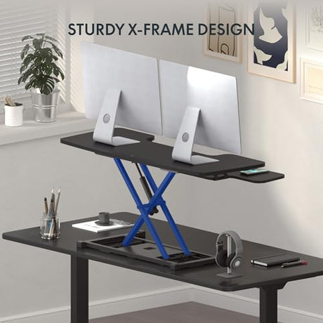 FLEXISPOT Standing Desk Converter 42-inch Spacious Sit to Stand up Dual Monitor and Laptop Riser, Big Size Tabletop Workstation with Large Keyboard Tray, Black FLEXISPOT