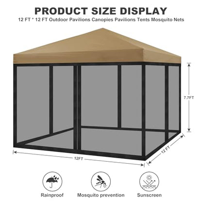 Gazebo Mosquito Net, OKYUK 2024 Gazebo Universal Replacement Mosquito Netting, Outdoor Canopy 4-Panel Screen Walls with Zipper for 12' x 12' Gazebo, Garden, Patio, Backyard (Mosquito Net Only, Black)