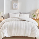 WARMDERN White Boho Duvet Cover Set King Size, Striped Textured Duvet Cover Tufted Bedding Set, 3 Pcs Ultra Soft Washed Microfiber Duvet Cover with Zipper Closure (King, White) WARMDERN