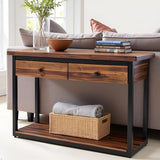 Claremont 43-Inch Solid Wood Console Table with Drawers and Lower Shelf – Rustic Industrial Entryway, Sofa, or TV Table with Acacia Wood Top and Black Metal Frame by Alaterre Furniture (Dark Brown) Alaterre Furniture
